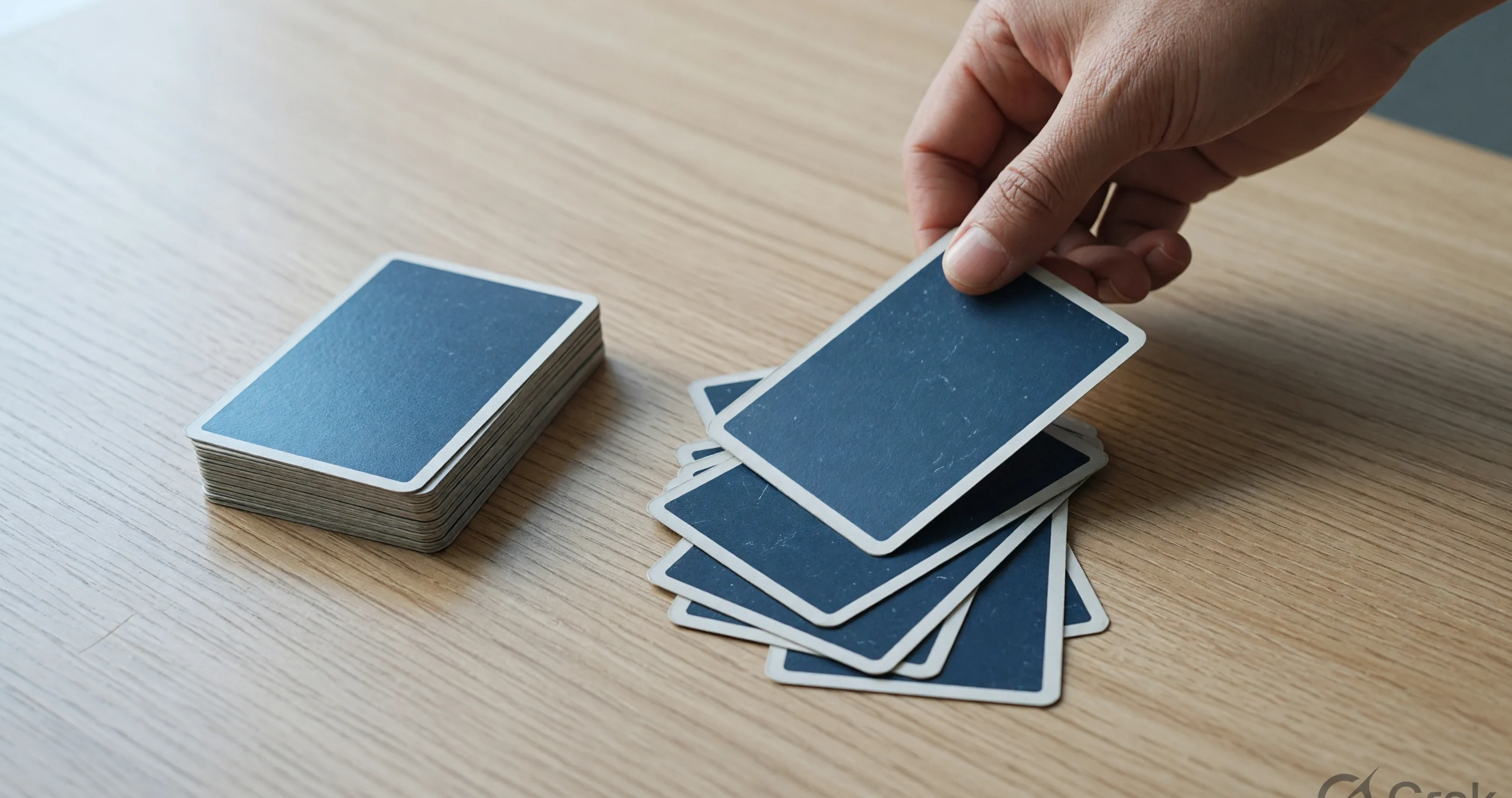 Hand placing a first discard beside a stock pile