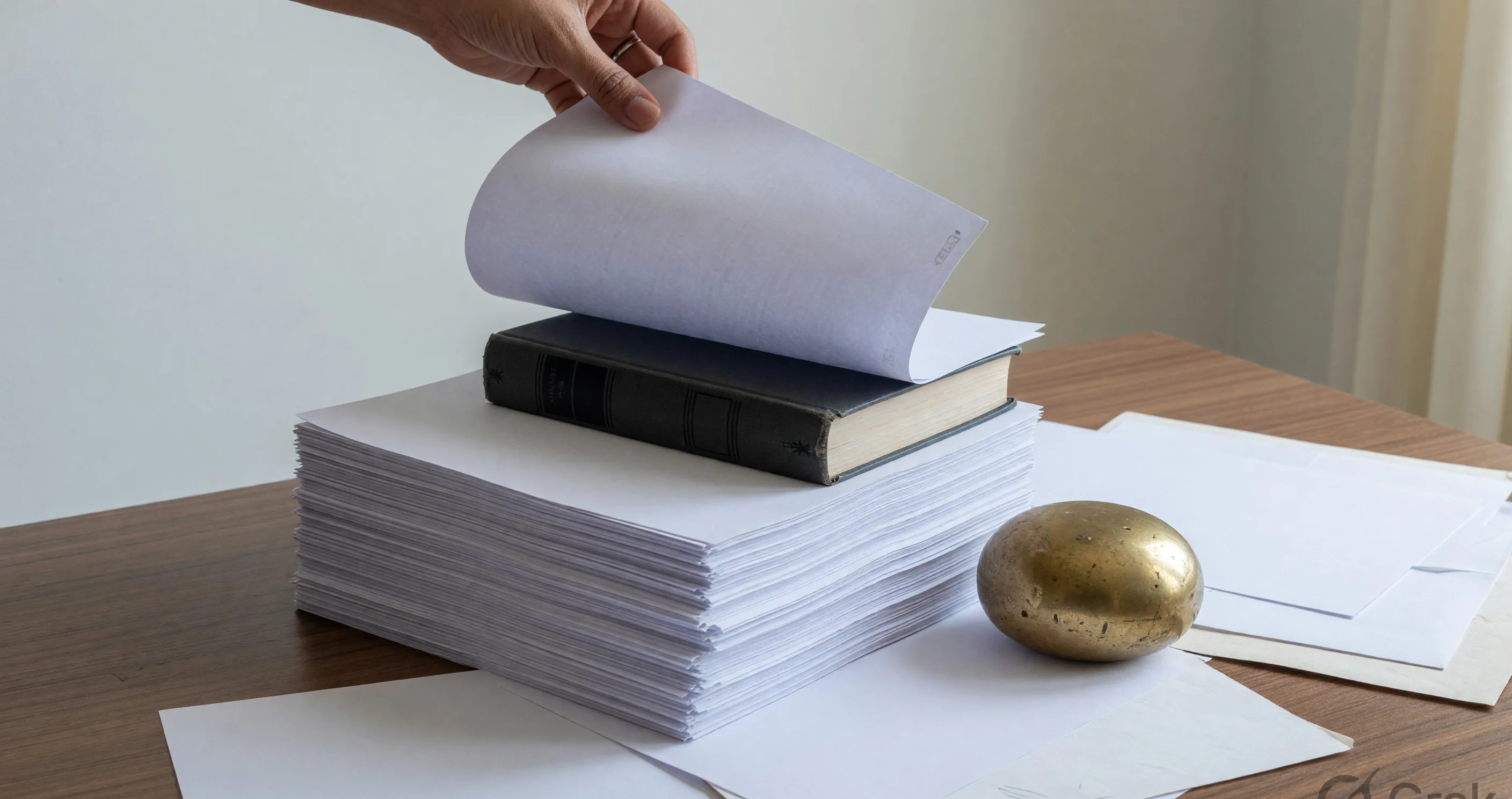 Blank legal paper, closed hardcover and a hand turning an unmarked page Blank legal paper, closed hardcover and a hand turning an unmarked page