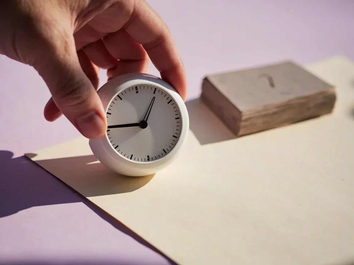 Hand setting a small analog timer beside a closed packet